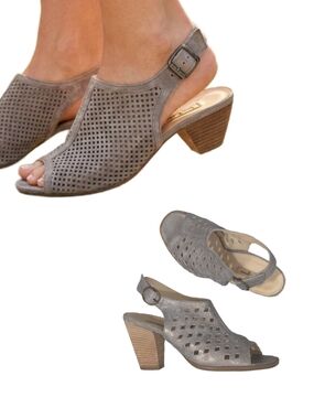 PAUL GREEN "Lois" Diamond Perforated Metallic Slingback Sandals